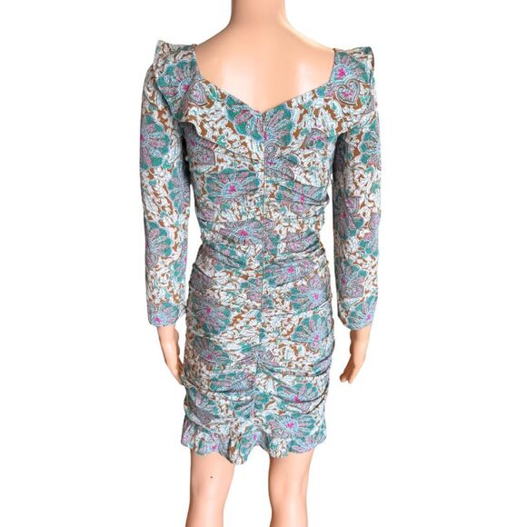 Veronica Beard Lozano Dress Silk Ruched Paisley Floral Mini Long Sleeve Ruffle 8 - Picture 8 of 10